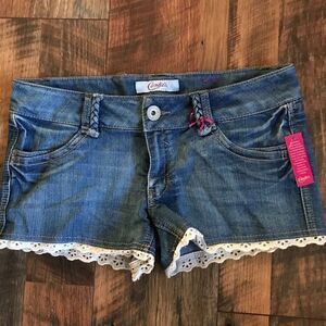 Candies blue jean Shorts eyelet lace Juniors SZ 9 New with Tags summer